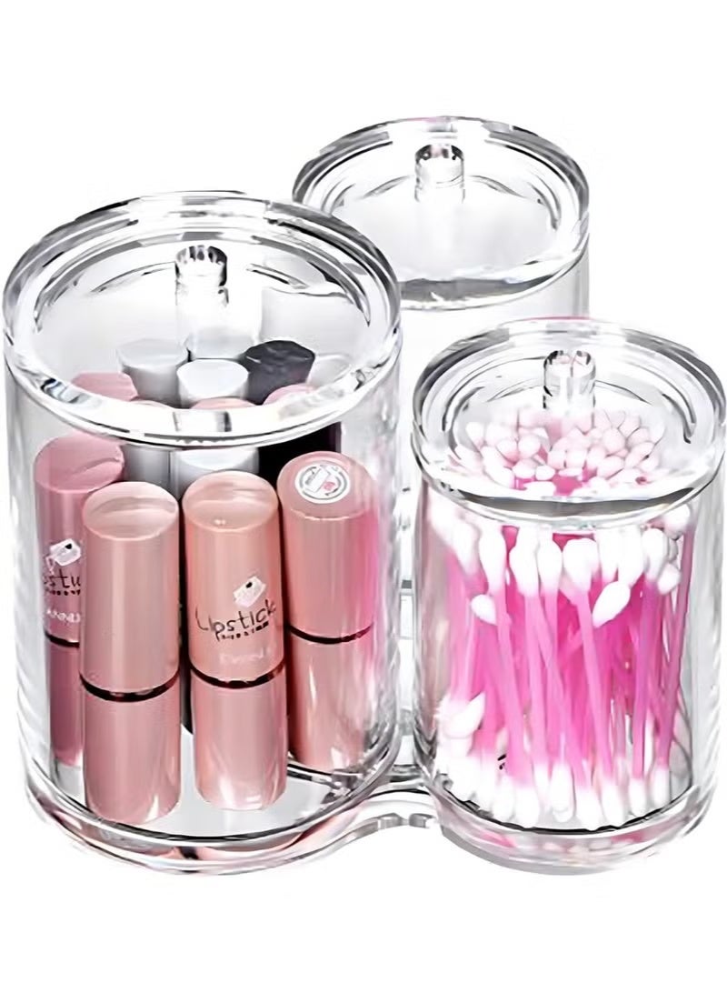 Clear acrylic makeup organizer with 3 compartments and 3 lids for storing cosmetics - Image 1