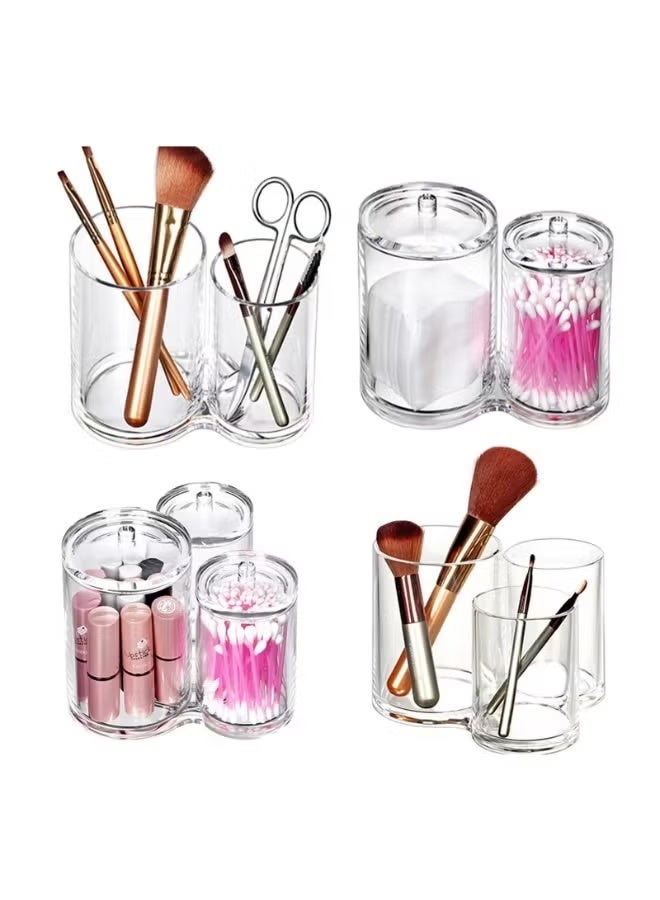 Clear acrylic makeup organizer with 3 compartments and 3 lids for storing cosmetics - Image 2