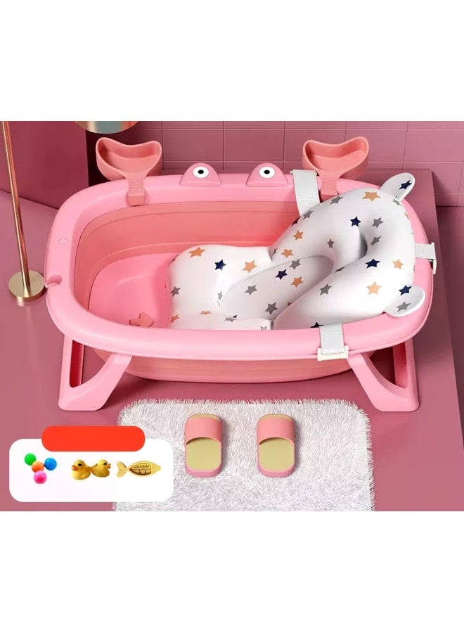 Premify Baby Bathtub Portable With Baby Cushion, Collapsible Toddler Bath Tub For Kids, Anti Slip Skid Proof New Born Toddler Bathing Support | Bath Organizers, 0-2 Years (Pink)  - Image 1
