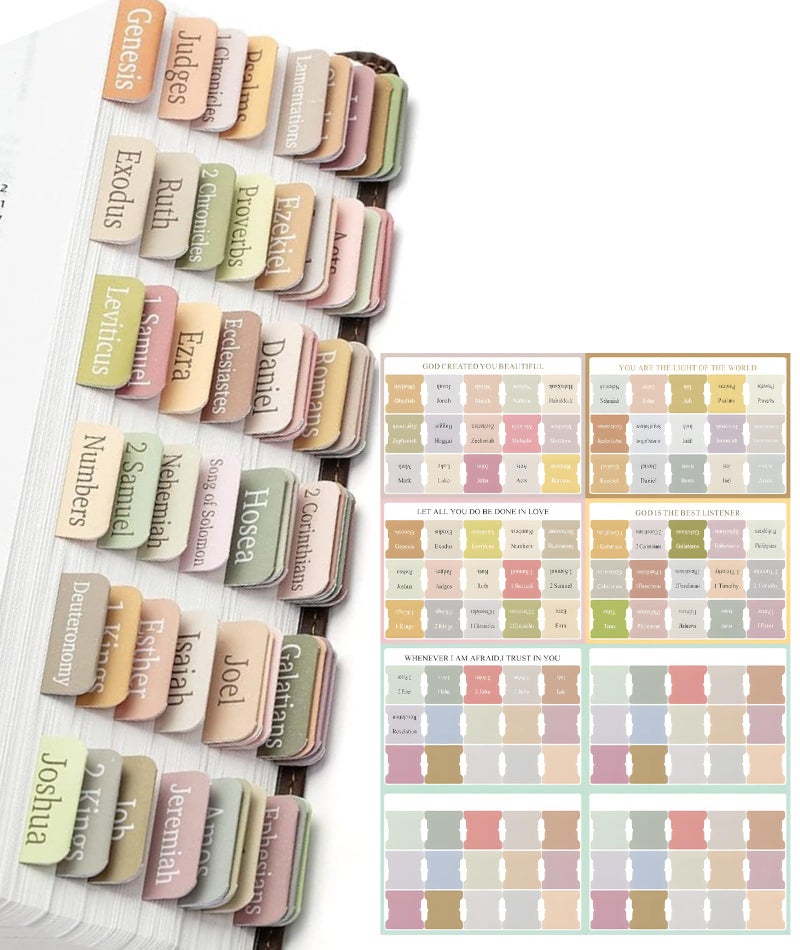 SonaBhu Bible Tabs, 8-Piece 120 Index Tabs Se, Boho Theme, Laminated Bible Index for Women and Men, Religious Activity Gift, 3.5 x 3.5 cm, Bible Tabs for Chanting, Recitation, Studying, Ideal for Bible Study - Image 1