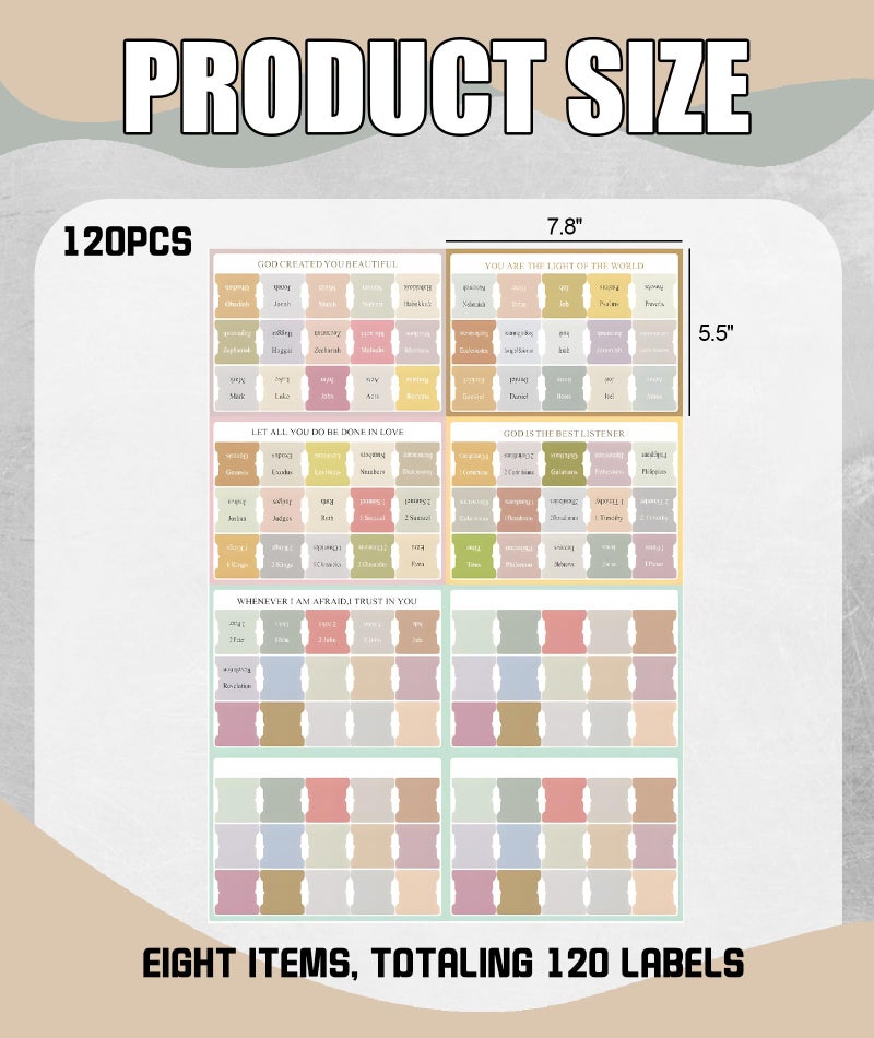 SonaBhu Bible Tabs, 8-Piece 120 Index Tabs Se, Boho Theme, Laminated Bible Index for Women and Men, Religious Activity Gift, 3.5 x 3.5 cm, Bible Tabs for Chanting, Recitation, Studying, Ideal for Bible Study - Image 2