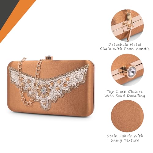 ADISA Beaded formal party clutch with pearls handle gold chain for women and girls (CL110-COP) - Image 4