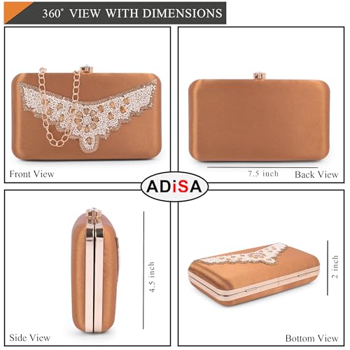 ADISA Beaded formal party clutch with pearls handle gold chain for women and girls (CL110-COP) - Image 3