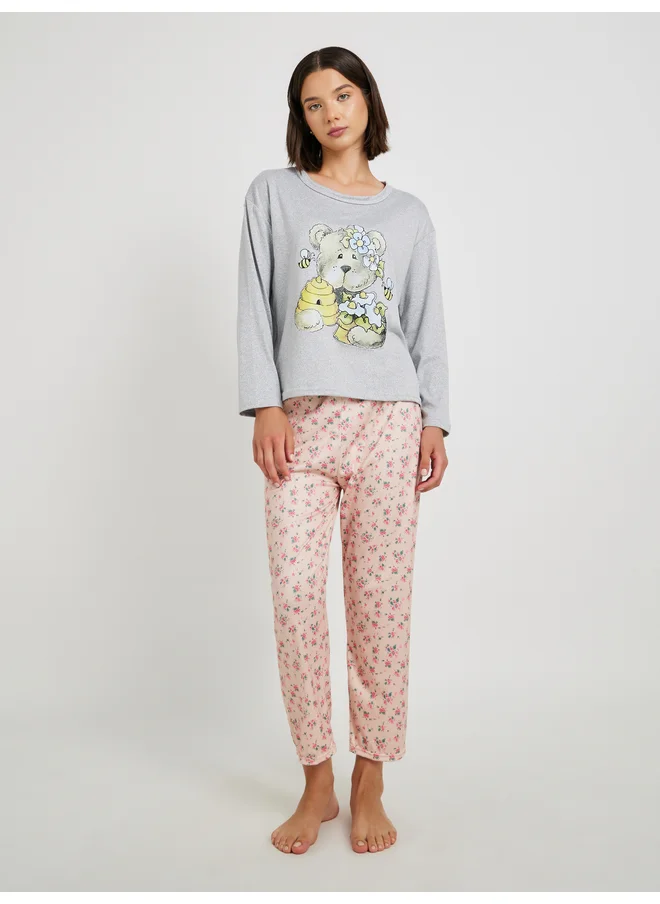 تايك تو Take Two Bear Print Long Sleeve T-Shirt and Pyjama Set