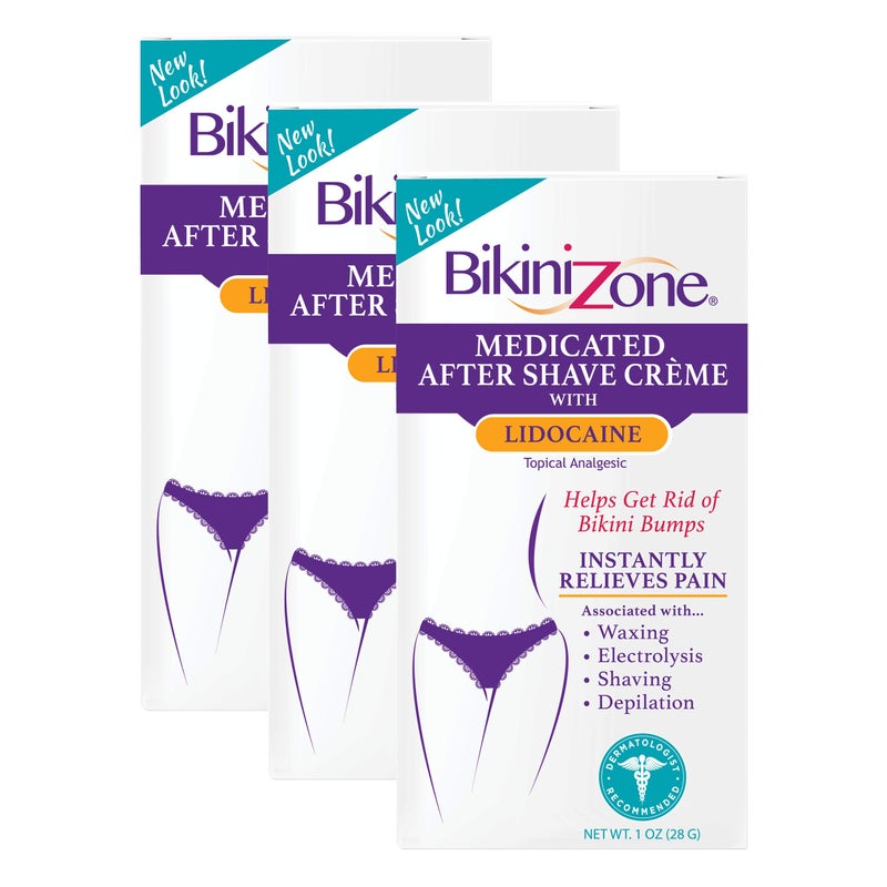 Bikini Zone Medicated After Shave Crme with Soothing Lidocaine 1 Oz 3 Pack