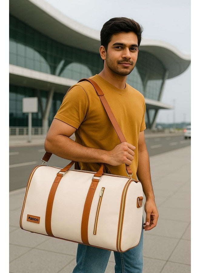 FUOCO Carry On Garment Bag for Travel, 2-in-1 Waterproof PU Leather Duffle Bag with Suit Compartment | Convertible Hanging Garment Bag for Men and Women | Business Trip, Wedding, Overnight Bag - Image 5