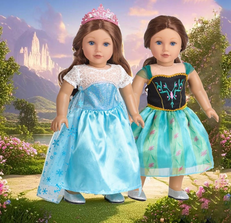 Sweet Dolly 18 Inch Doll Clothes 6 Sets Princess Dresses Accessories Costume Jasmine Aurora Belle Snow White for 18 Inch Dolls - Image 3