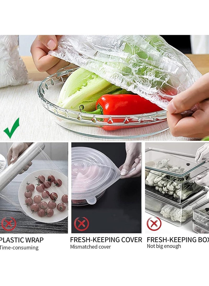 Food Storage Bags - Stretchable Flexible Covers - 200 Pack Of Clear Reusable Plastic Lids, Perfect For Keeping Leftovers And Storing Meals - Image 1