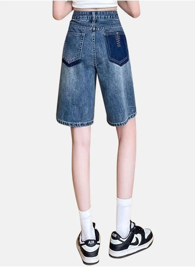 يونيكي Blue High-Rise Denim Shorts