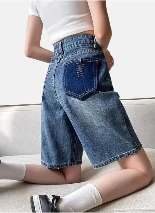 يونيكي Blue High-Rise Denim Shorts