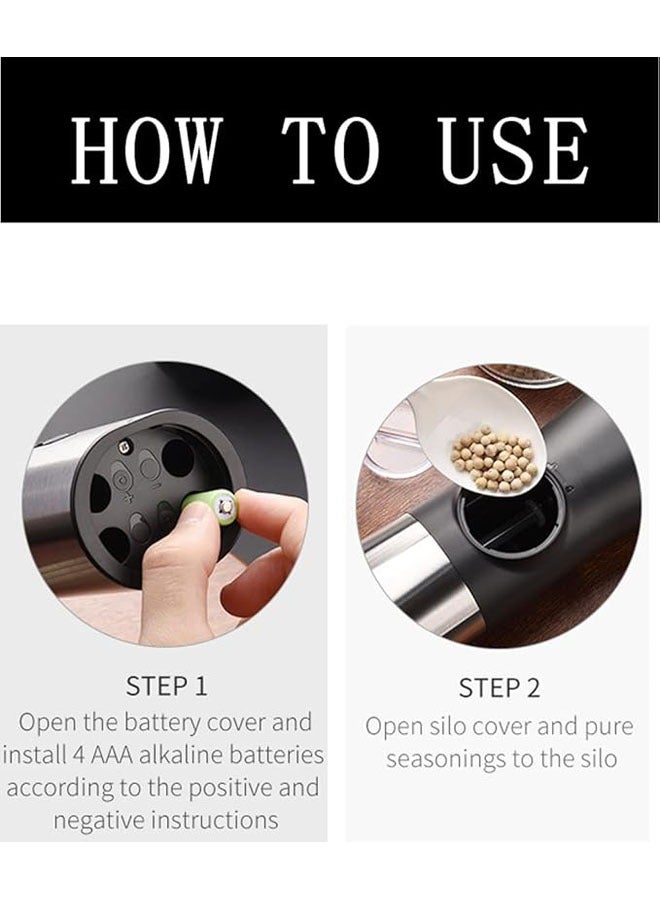 general Electric salt and pepper grinder, automatic pepper grinder with adjustable thickness, gravity protection switch, automatic dust cap + LED light, battery powered, one-handed operation - Image 5