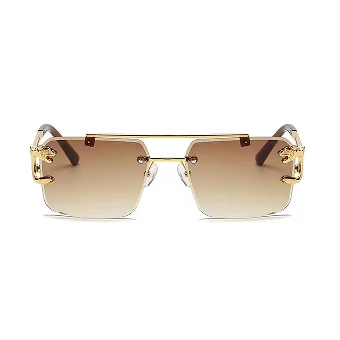 mashamart Luxury Rimless Sunglasses,Honey Singh Inspired Gold Metal Frame, Tinted Lenses, Decorative Side Accents (Pack of 1) (Brown) - Image 5