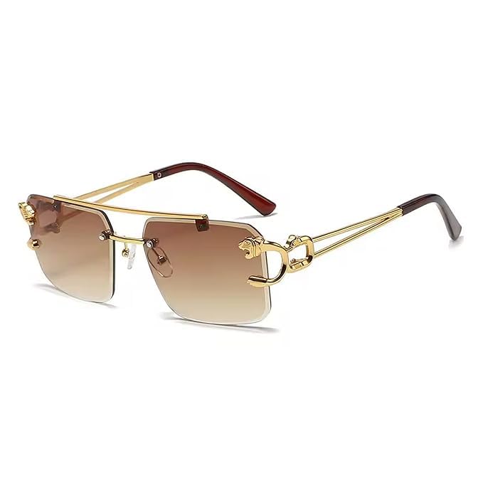 mashamart Luxury Rimless Sunglasses,Honey Singh Inspired Gold Metal Frame, Tinted Lenses, Decorative Side Accents (Pack of 1) (Brown) - Image 1