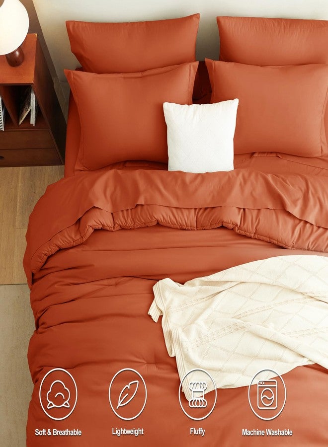 CozyLux طقم لحاف كوزي لوكس للملكة باللون البرتقالي المحروق، 7 قطع طقم سرير في حقيبة بحجم الملكة مع ملاءات، أطقم سرير تيراكوتا مع لحاف بديل للداون، ملاءات، أغطية وسائد وأكياس وسائد - Image 2