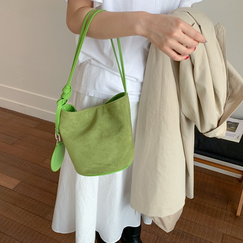 2025 Korean Japanese Ins Soft Suede Shoulder Bucket Bag for Women - Image 3