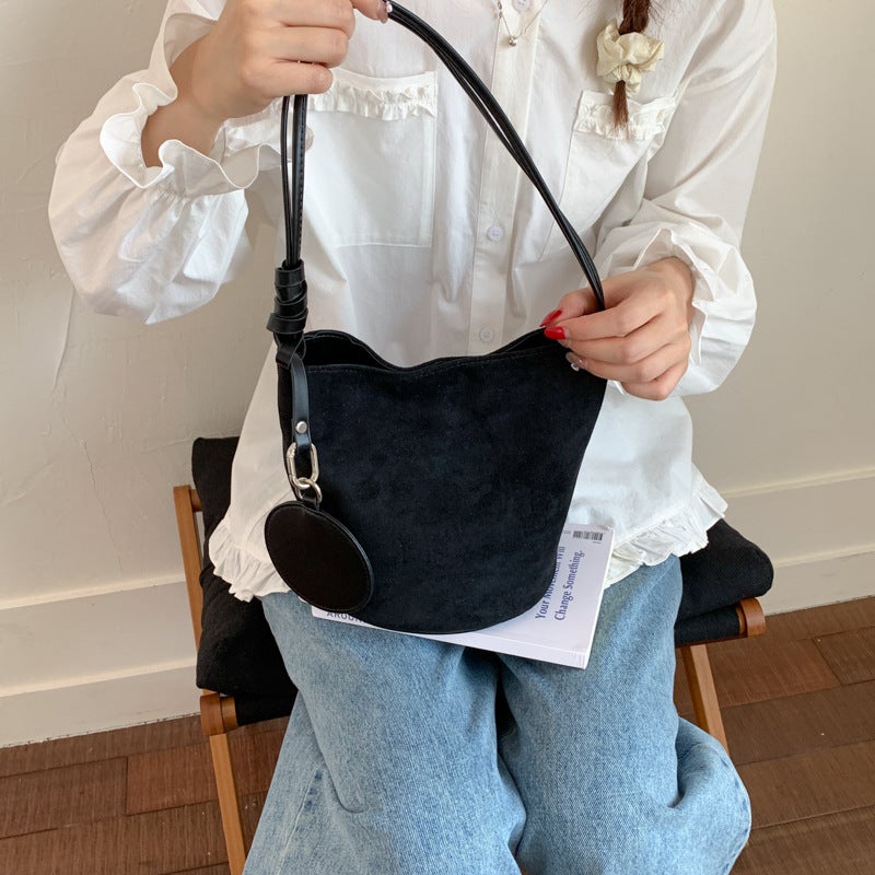 2025 Korean Japanese Ins Soft Suede Shoulder Bucket Bag for Women - Image 5