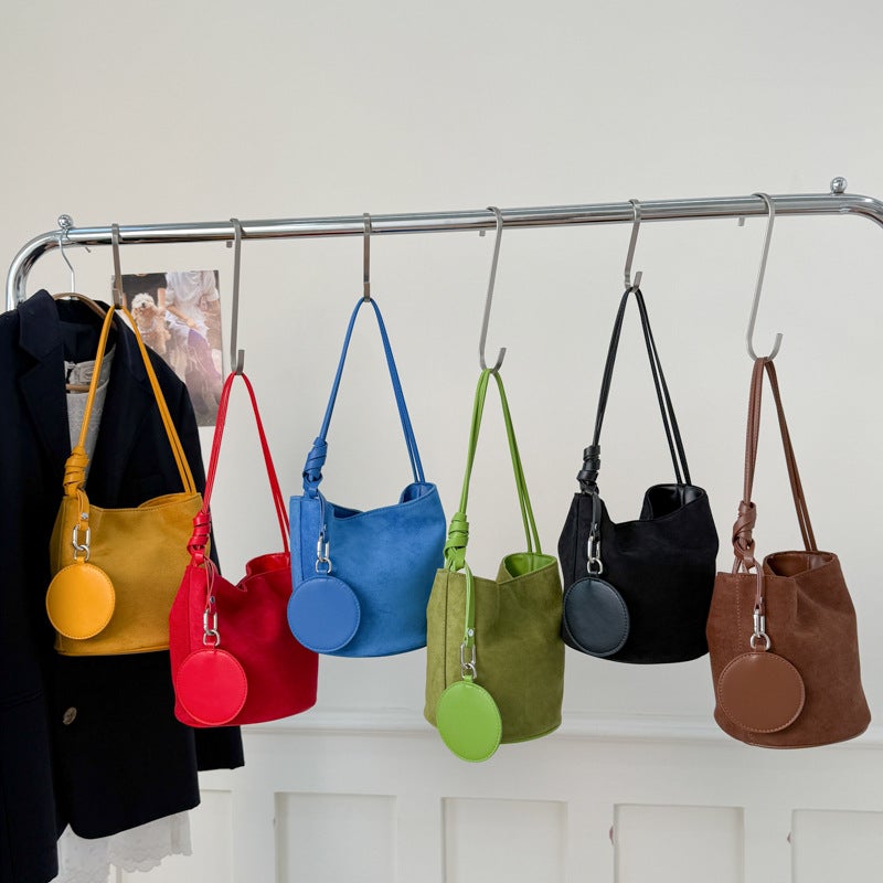 2025 Korean Japanese Ins Soft Suede Shoulder Bucket Bag for Women - Image 2