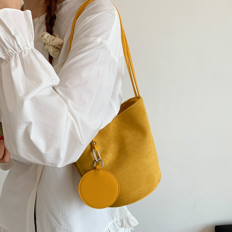 2025 Korean Japanese Ins Soft Suede Shoulder Bucket Bag for Women - Image 4
