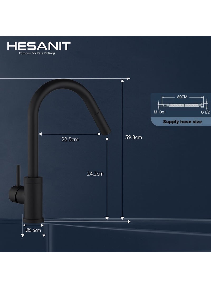 HESANIT Pull Out Sprayer Kitchen Sink Faucet Mixer Matt Black - 6931MB - Image 5