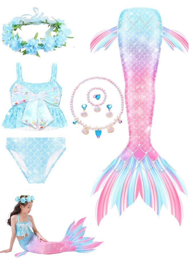 VUCATIN Mermaid Princess Dress up Girls Mermaid Dress Mermaid Swimsuit Girls Party Cosplay Princess Birthday Dress Kids Costume Cosplay Mermaid Skirt Accessorized Wreath Necklace Earrings and Bracelet  - Image 1