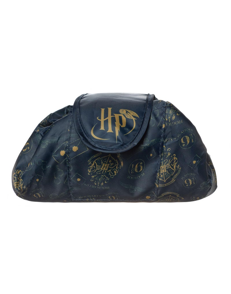 Harry Potter Womens Makeup Bag | Ladies Navy Cosmetic Pouch Hogwarts Logo All Over Print | Travel Case - Image 1