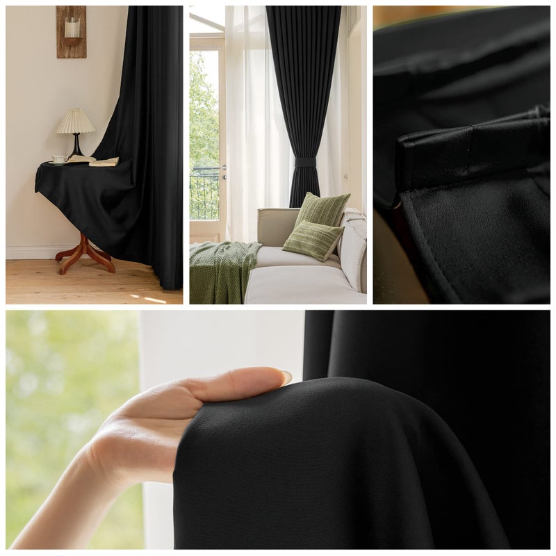 OYRING Blackout Pinch Pleated Curtain with Tieback for Bedroom  Thermal Insulated Solid Color Pleated Curtain for Kitchen  Patio  38"" W x 63"" L  Black  1 Panel - Image 5