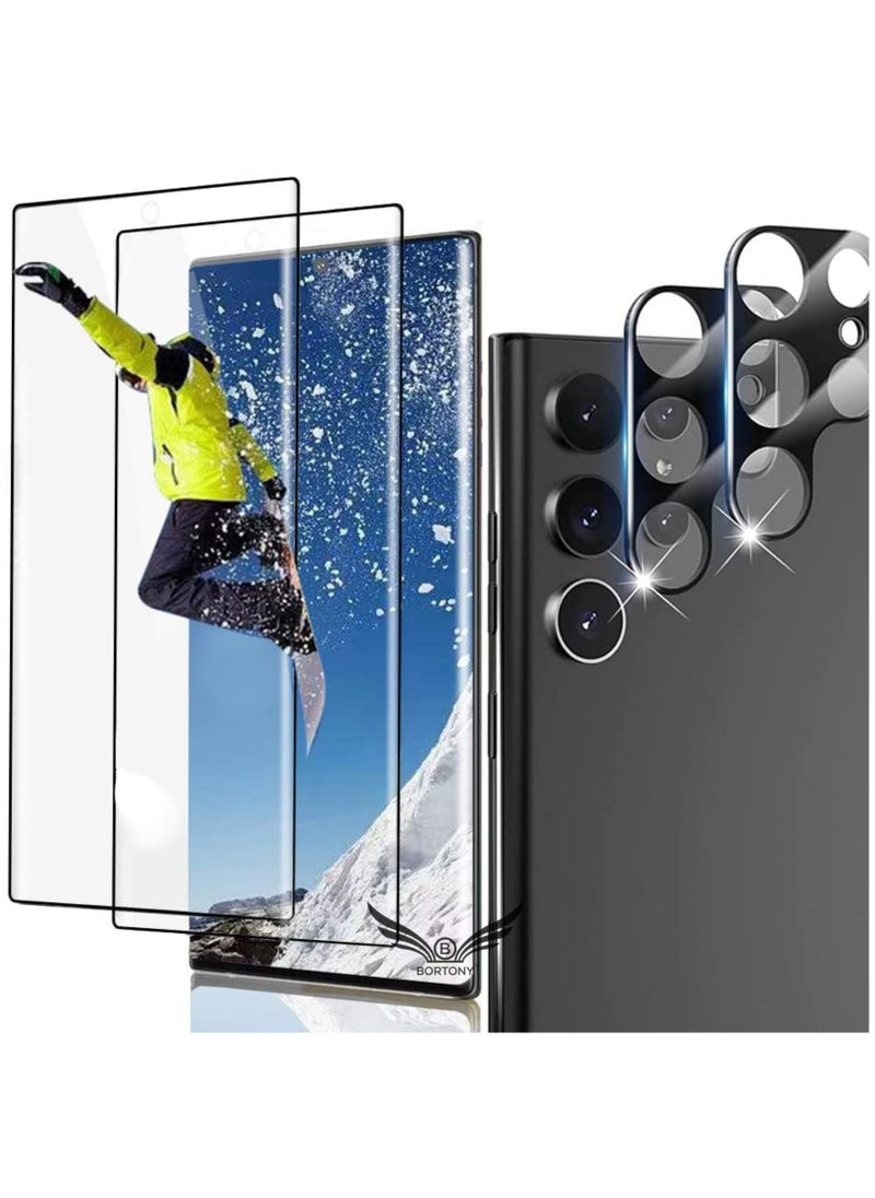 BORTONY - Galaxy S22 Ultra Screen Protector [2+2 Pack] Camera Lens Protector, Fingerprint Unlock Support, HD Tempered Glass, Touch Sensitive, Anti Scratch, for Samsung S22 Ultra 5G Glass - Image 1