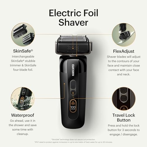 manscaped مانسكيبيد® باقة الرئيس™ برو - ماكينة حلاقة كهربائية للوجه للرجال مع شفرات قابلة للتبديل، وآلة حلاقة بأربعة شفرات آمنة للبشرة ومشذب للشعر الخفيف، جل حلاقة قوي، ومهدئ بعد الحلاقة للوجه. - Image 3