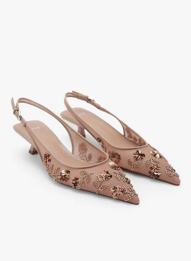 مانجو حذاء ستيلتو شبكي مزين بالخرز