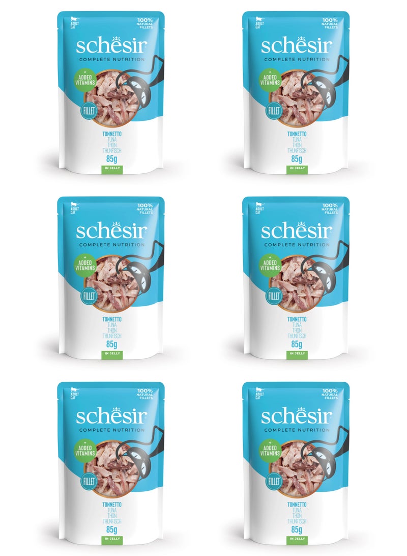 شيسر طعام القطط الرطب شيسير المتكامل والمتوازن في كيس جيلي - تونة 85 جم × 6 قطع - Image 1