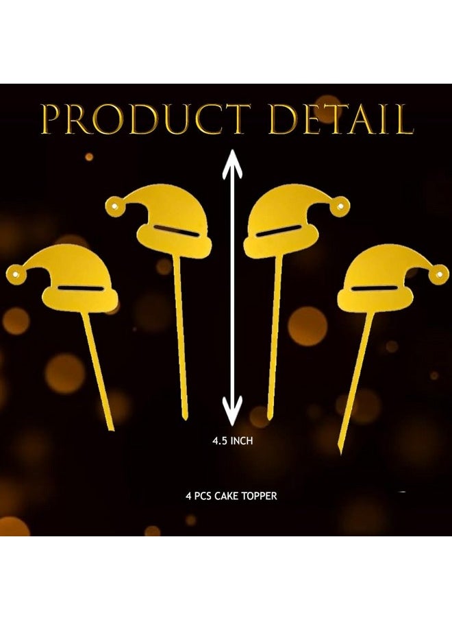 Pop The Party 4 pcs Gold Hat Cupcake Toppers Acrylic Cake Toppers Picks for Wedding Birthday Baby Shower Christmas Party Decorations Supplies (Hat Christmas Cake Topper Gold) - pzsku/Z6908CB17912BF4ADF35EZ/45/_/1741429369/4d0cb8b7-c6c0-44a0-bcfe-34a1fa72e3d9