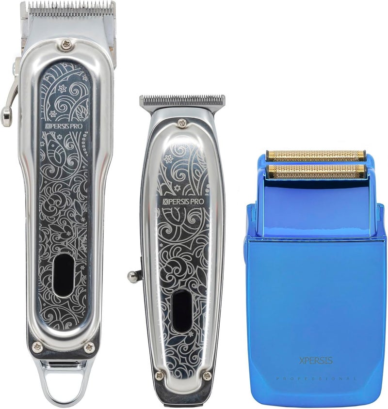 PRO Cordless Hair Clipper  Hair Trimmer for Mens and Barbers Shaver with Sharp Blades CordCordless Electric Razor for Mens Silver  Blue