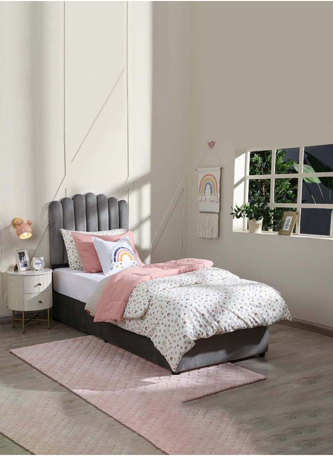 Pan Home مقاس مفرد | سرير آنا | رمادي | قماش مخمل | نصب | 90×200 سم  - Image 1
