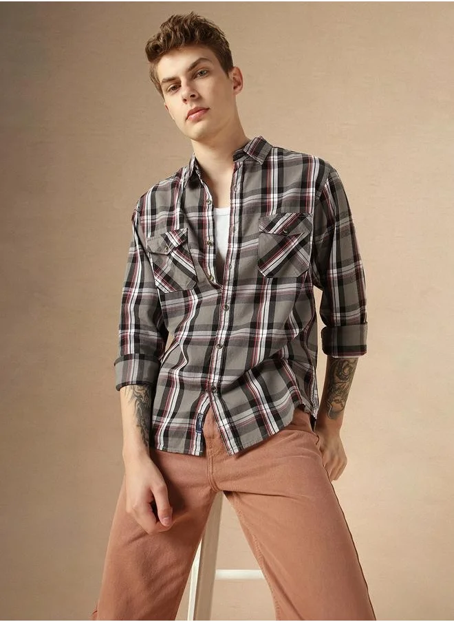 دينيس لينغو Regular Fit Multi-Color Cotton Casual Shirt Regular Collar
