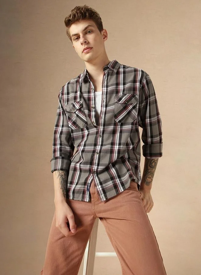 دينيس لينغو قميص قطني كاجوال متعدد الألوان بقصة عادية وياقة منتظمة