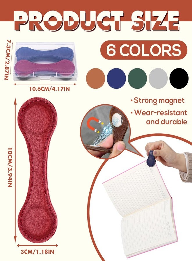 SOCNITC Magnetic Leather Bookmark, 6 PCS Colorful Leather Magnetic Bookmarks for Women Men, Double-Sided Magnetic Book Mark Clip for Book Lovers, Readers, Teachers - Image 3