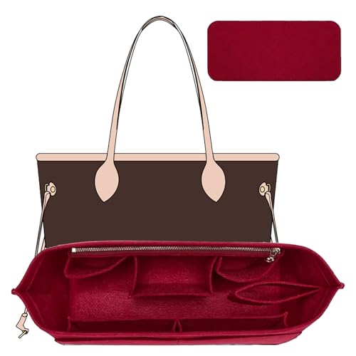 OAikor Premium Felt Purse Organizer Insert with Base Shaper Compatible with lv neverfull MM, Speedy 30 and More,Bag Organizer Insert for Luxury Tote Handbags,L/Wine Red - Image 1