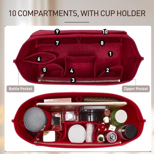OAikor Premium Felt Purse Organizer Insert with Base Shaper Compatible with lv neverfull MM, Speedy 30 and More,Bag Organizer Insert for Luxury Tote Handbags,L/Wine Red - Image 3