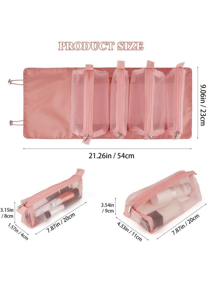 Stadash 4 in 1 Waterproof Makeup Organizer - Detachable Hanging Cosmetic Storage Bag with Removable Mesh Pouches for Travel, Toiletries & Beauty Tools for Everyone (Pink) - Image 5