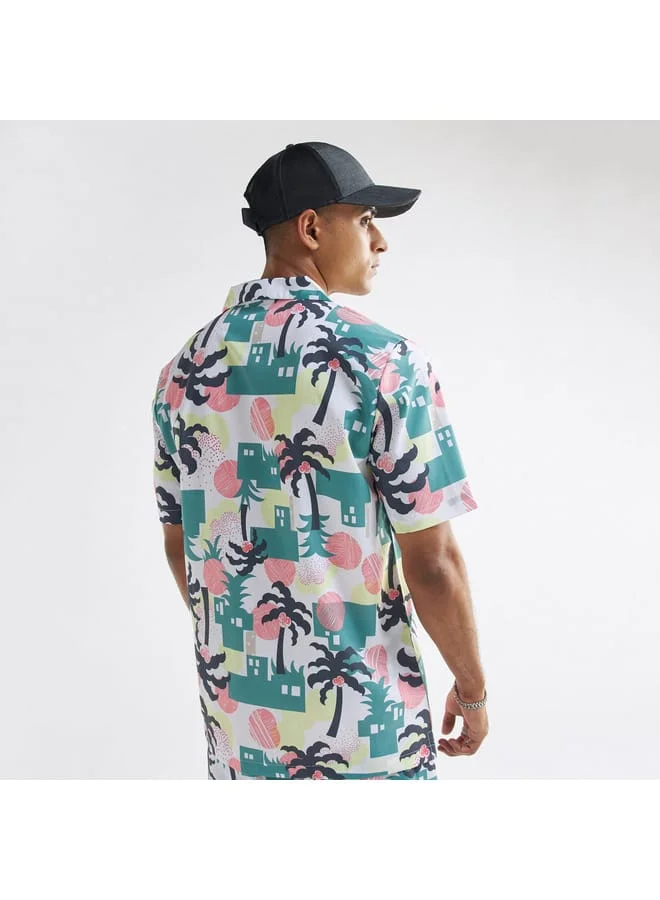 Splash FAV All-Over Print Shirt with Camp Collar and Short Sleeves