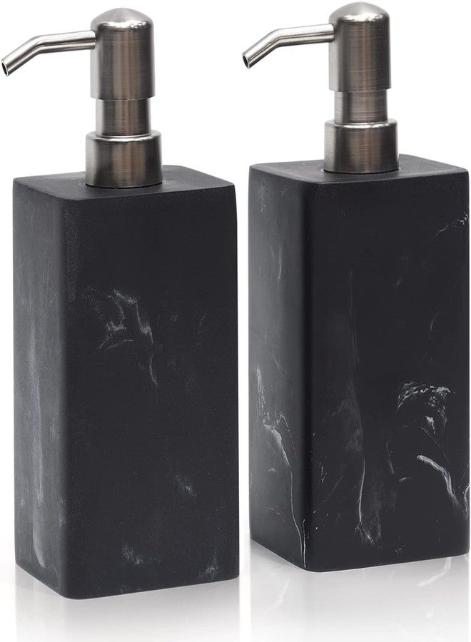 Suanti 2Pcs 15Oz Black Marble Style Resin Soap Dispenser Set, Refillable Hand Soap Dispenser for Bathroom Countertop & Kitchen Home Decor- Black - Image 1