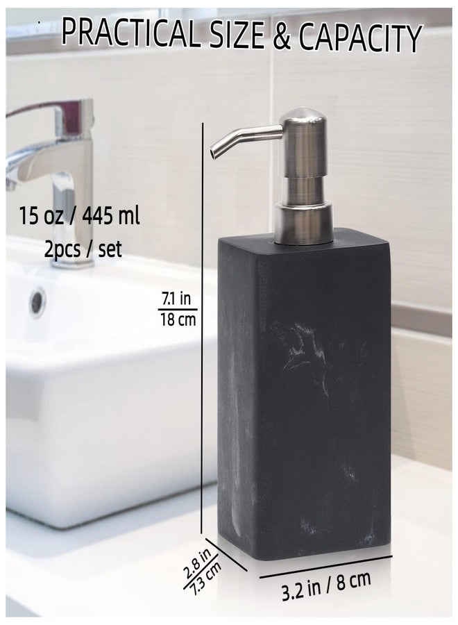 Suanti 2Pcs 15Oz Black Marble Style Resin Soap Dispenser Set, Refillable Hand Soap Dispenser for Bathroom Countertop & Kitchen Home Decor- Black - Image 2
