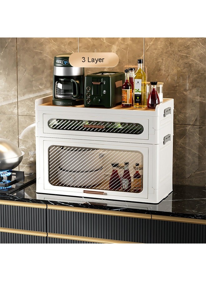 NKX 3 Layers Foldable Flip Type Kitchen and Bathroom Cabinet with Wheels  - Image 1