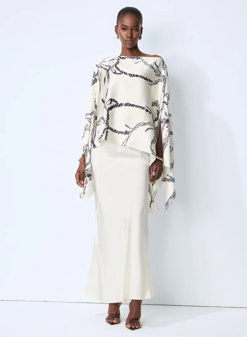 Sunfere Made for Now White Abstract Print Cape Blouse & Skirt Set