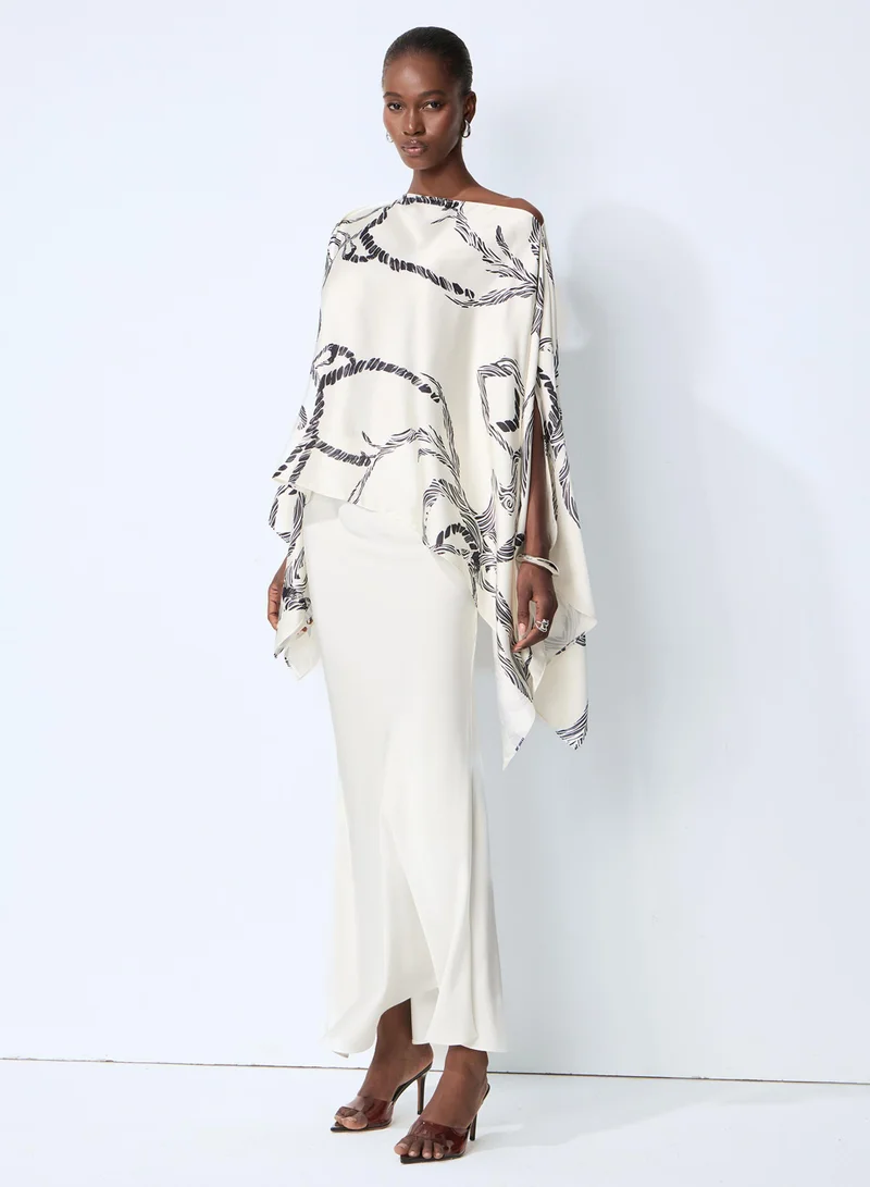 Sunfere Made for Now White Abstract Print Cape Blouse & Skirt Set