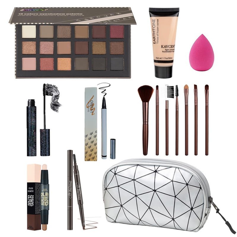 KAVCENT All in One Makeup Kit For Women Girls Teens Makeup set 16 Colors Eyeshadow Palette Foundation Eyeliner Contouring Stick Lip Gloss Eyebrow Mascara Makeup Brushes Makeup Gift Sets - Image 1