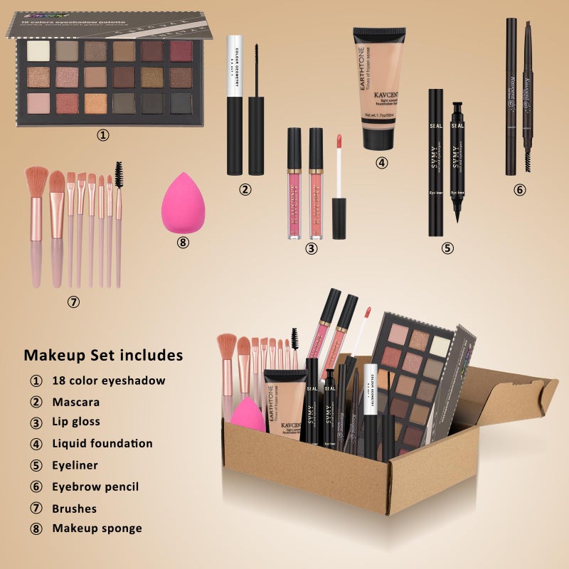 KAVCENT All in One Makeup Kit For Women Girls Teens Makeup set 16 Colors Eyeshadow Palette Foundation Eyeliner Contouring Stick Lip Gloss Eyebrow Mascara Makeup Brushes Makeup Gift Sets - Image 2