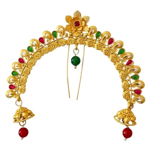 ACCESSHER Gold Plated Traditional Juda Pin & Brooch with Jhumki Drops for Women & Girls | Bridal Hair Accessory | Wedding & Festive Hairstyle Decoration - Image 1