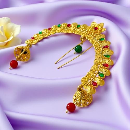 ACCESSHER Gold Plated Traditional Juda Pin & Brooch with Jhumki Drops for Women & Girls | Bridal Hair Accessory | Wedding & Festive Hairstyle Decoration - Image 4