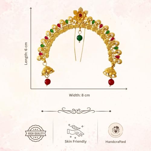 ACCESSHER Gold Plated Traditional Juda Pin & Brooch with Jhumki Drops for Women & Girls | Bridal Hair Accessory | Wedding & Festive Hairstyle Decoration - Image 5